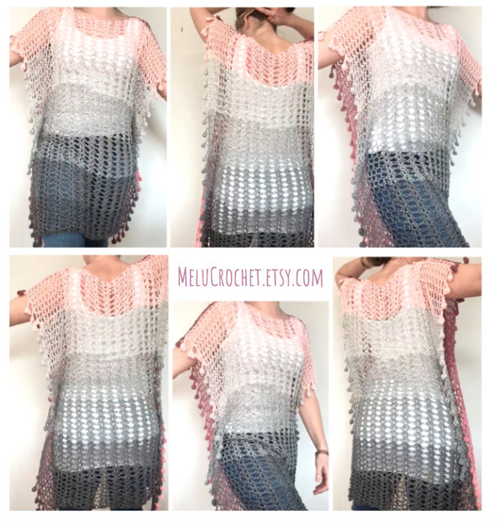 Adult Size SMALL Melu Crochet Summer Bobble Pom Pom Poncho Pattern ...