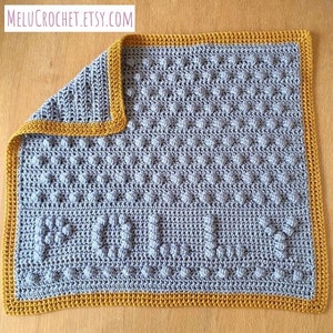 Personalised baby blanket Custom Name Polka Dot Bobble/Bubble stitch Modern comforter pattern by Melu Crochet boy/girl personalize crib image 8