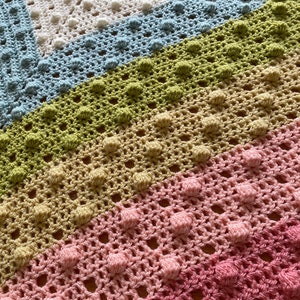 Dotty about Bobbles Square blanket Rainbow Easy Modern Bobble Filet Pattern by Melu Crochet beginner Baby Afghan comforter unisex/boy/girl image 5
