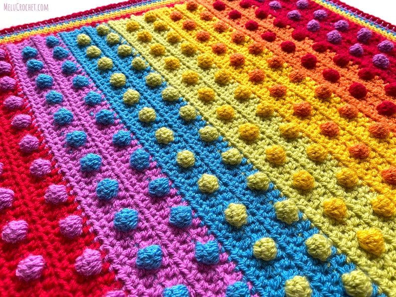 Modern Bobble Rainbow Blanket pattern by Melu Crochet Baby Afghan comforter and throw for unisex/boy/girl or home image 1