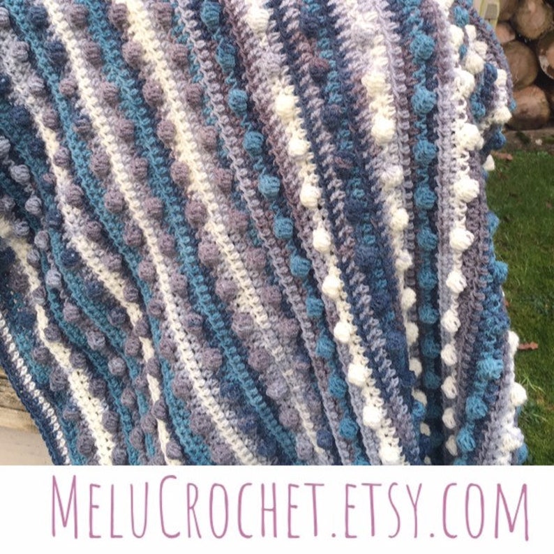 Easy and Quick Modern Bobble Blanket pattern by Melu Crochet Baby Afghan comforter and throw US and UK terminology for unisex/boy/girl/home image 5