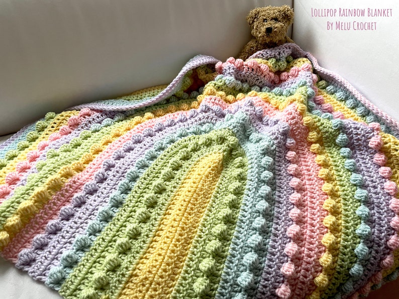 Lollipop Rainbow Blanket pattern by Melu Crochet Baby Afghan comforter and throw for unisex/boy/girl or home image 8