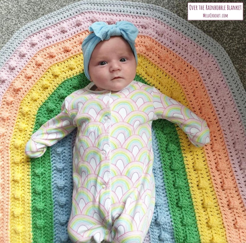 Over the Rainbobble Blanket pattern by Melu Crochet Baby Afghan comforter and throw for unisex/boy/girl or home image 1