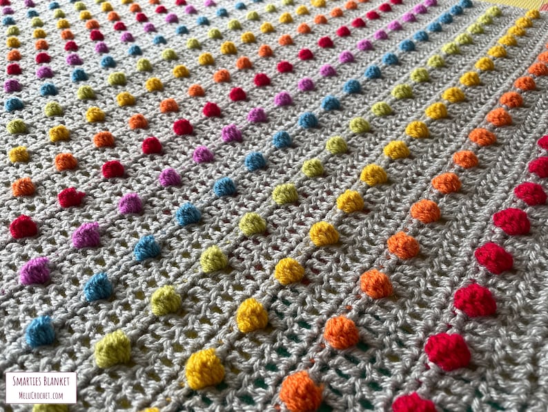 Smarties Bobble Blanket pattern by Melu Crochet Rainbow Baby Afghan comforter and throw for unisex/boy/girl or home image 6