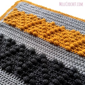 Chevron Bobble Block Blanket Pattern by Melu Crochet easy to read UK & US Baby Afghan comforter and throw for unisex/boy/girl or home