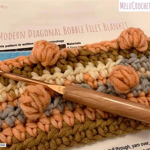 Easy Modern Diagonal Bobble Filet Blanket Pattern by Melu image 7