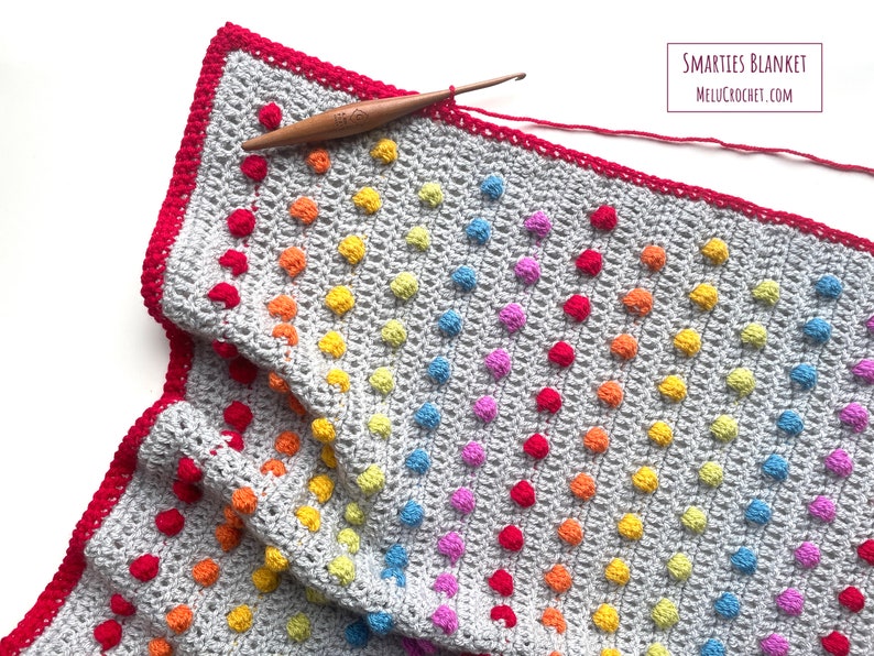 Smarties Bobble Blanket pattern by Melu Crochet Rainbow Baby Afghan comforter and throw for unisex/boy/girl or home image 3