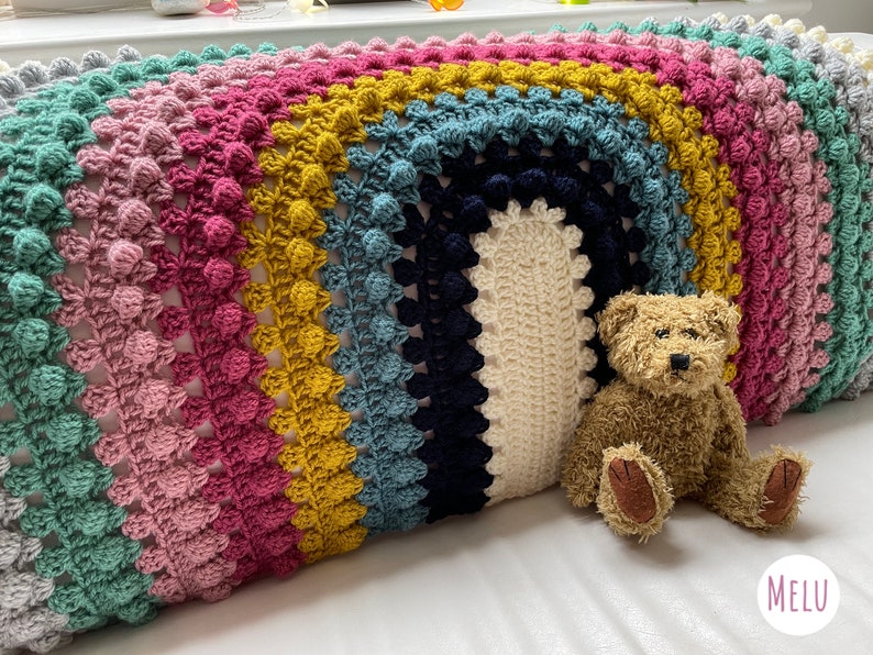 Granny Bobblina Rainbow Blanket pattern by Melu Crochet Baby Afghan comforter and throw for unisex/boy/girl or home image 1