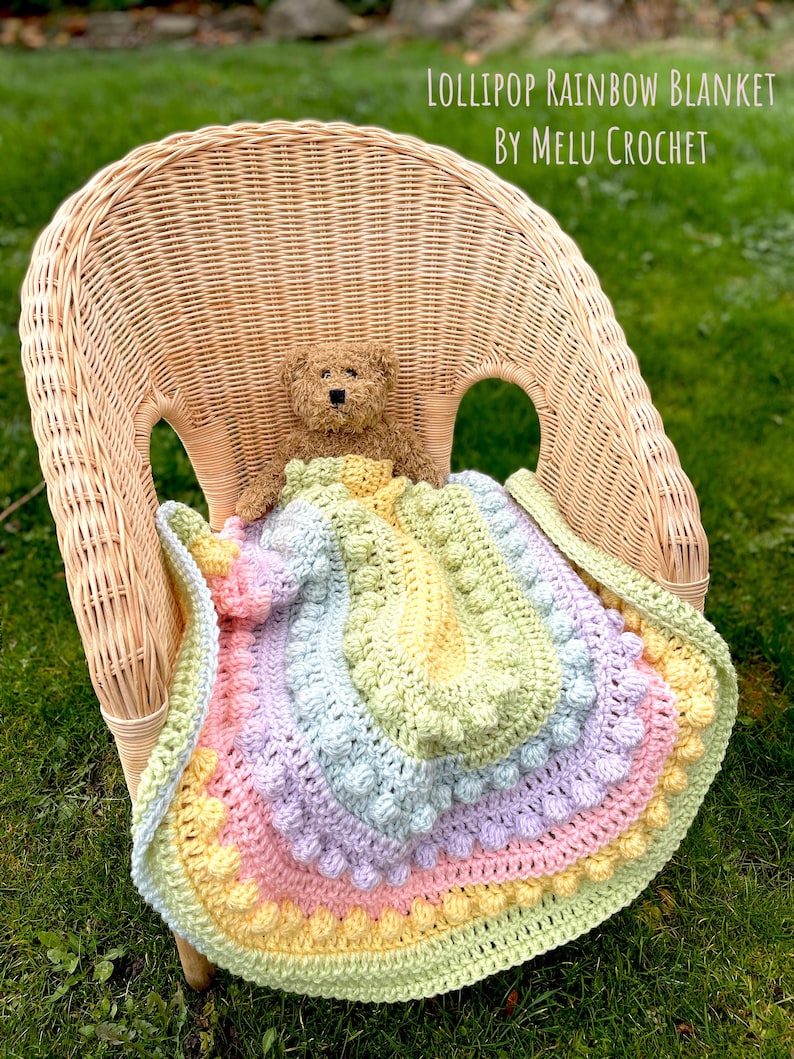 Lollipop Rainbow Blanket pattern by Melu Crochet Baby Afghan comforter and throw for unisex/boy/girl or home image 4