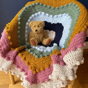 Atria Heart Bobble Blanket pattern by Melu Crochet Baby Afghan comforter and throw for unisex/boy/girl or home image 3