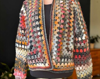 【Lサイズ】Brushed Grid Cardigan Granny Flexi Hexi Longline Cardi Pattern by Melu Crochet Inclusive