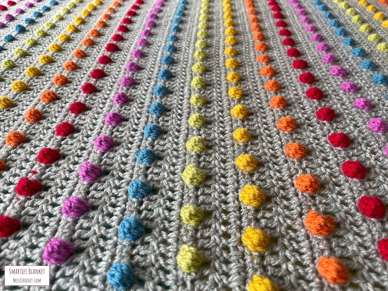 Smarties Bobble Blanket pattern by Melu Crochet Rainbow Baby Afghan comforter and throw for unisex/boy/girl or home image 5