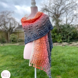 Szal, szalik, szal Spring Fling Wrap firmy Melu Crochet, wzór na szydełku w USA i Wielkiej Brytanii, dla kobiet/osób dorosłych/osób starszych