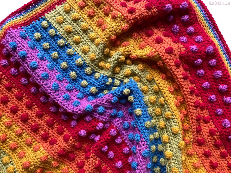 Modern Bobble Rainbow Blanket pattern by Melu Crochet Baby Afghan comforter and throw for unisex/boy/girl or home image 4