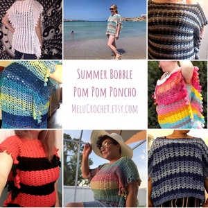 Adult Size LARGE Melu Crochet Summer Bobble Pom Pom Poncho Pattern including chart Ladies/womens/woman/adult/women easy to read UK & US image 1