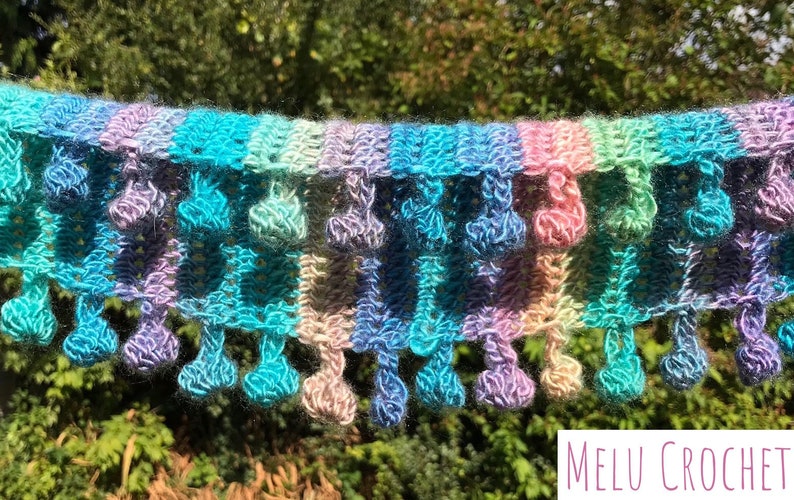 Bobble Pom Pom Scarf by Melu Crochet US and UK Pattern Ladies/womens/woman/adult/women easy to read chart included shawl/wrap self striping image 6