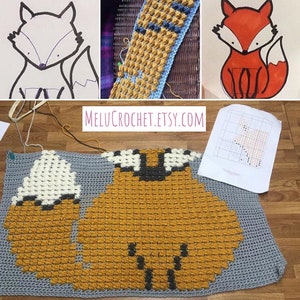 Baby Fox Bobble Stitch Blanket by Melu Crochet pattern Modern woodland nursery Chart/Puff stitch/Popcorn steek guide included pixel art image 2