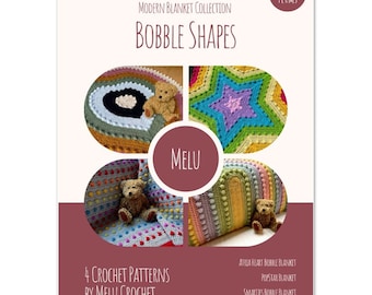 Printed A4 Physical Booklet Posted to you- ENGLISH US Terms- Bobble Shapes: Modern Blanket Patterns by Melu Crochet Star, Heart, Rainbow