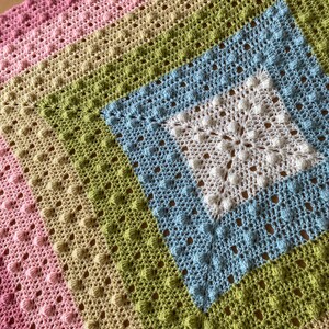 Dotty about Bobbles Square blanket Rainbow Easy Modern Bobble Filet Pattern by Melu Crochet beginner Baby Afghan comforter unisex/boy/girl image 4