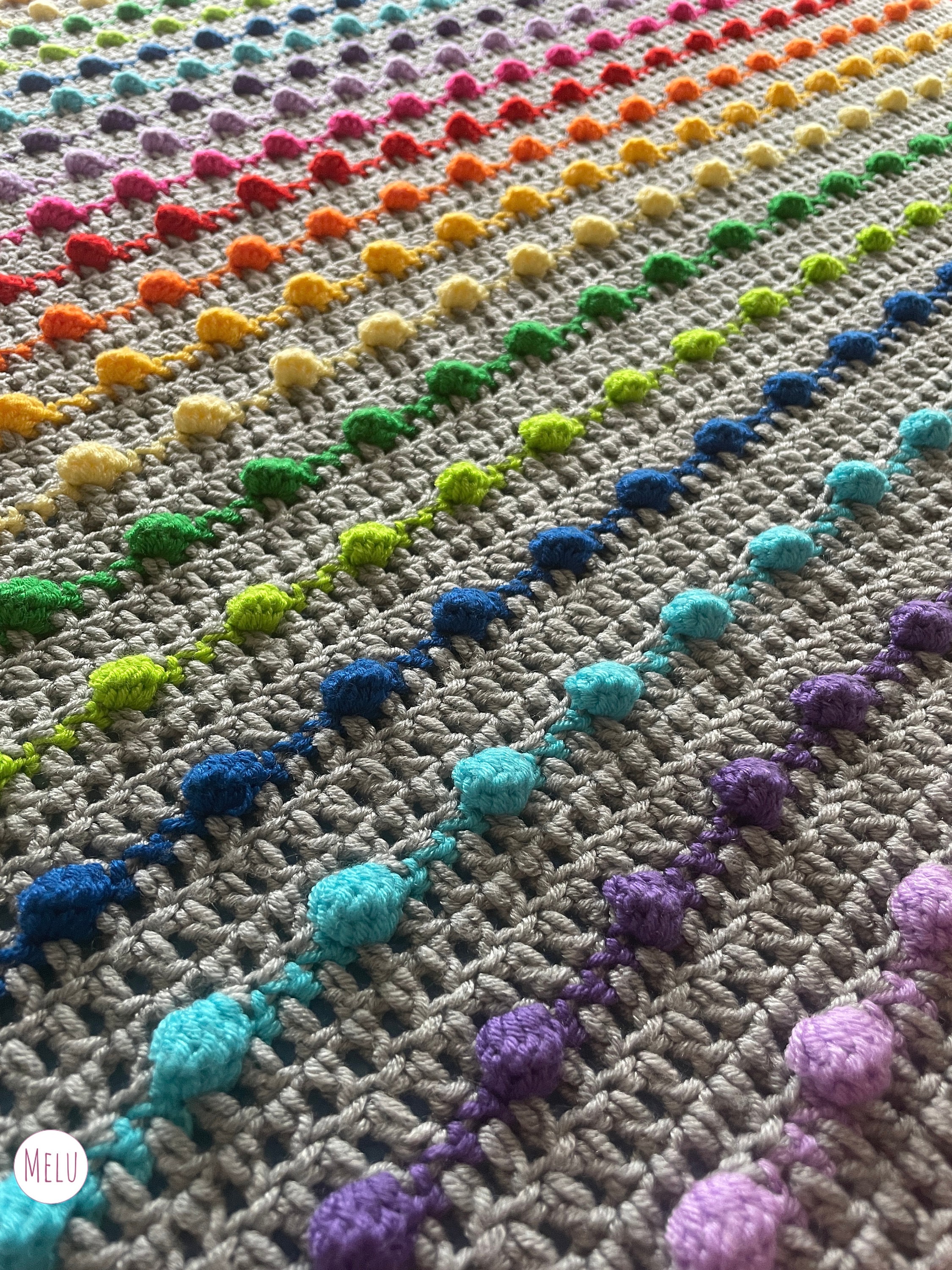 Unique Oblique Rainbow Bobble Blanket Pattern by Melu Crochet Baby