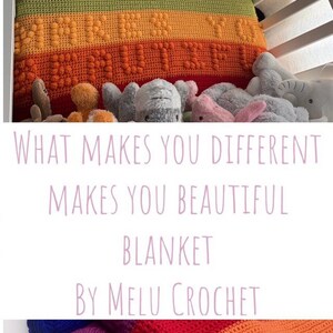 What makes you different makes you beautiful blanket By Melu Crochet pattern Modern rainbow baby nursery bobble stitch Chart/Puff/Popcorn image 10