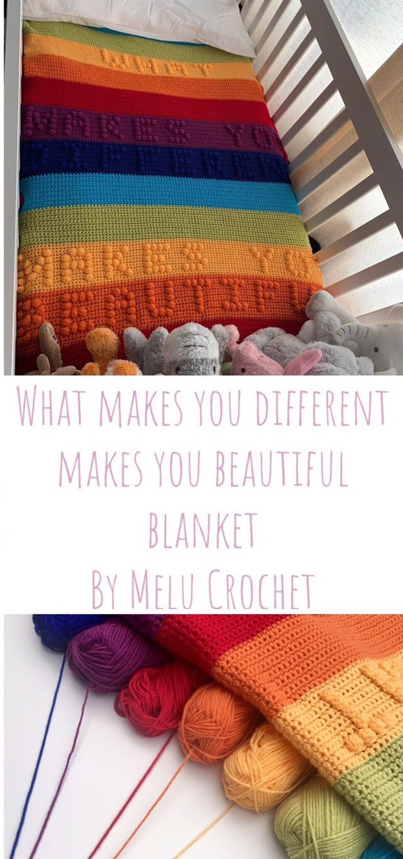 What makes you different makes you beautiful blanket By Melu Crochet pattern Modern rainbow baby nursery bobble stitch Chart/Puff/Popcorn image 10