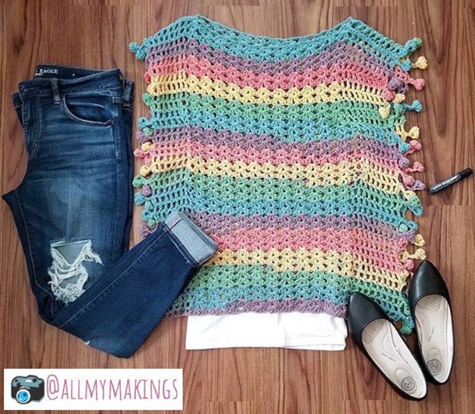 Adult Size LARGE Melu Crochet Summer Bobble Pom Pom Poncho Pattern ...