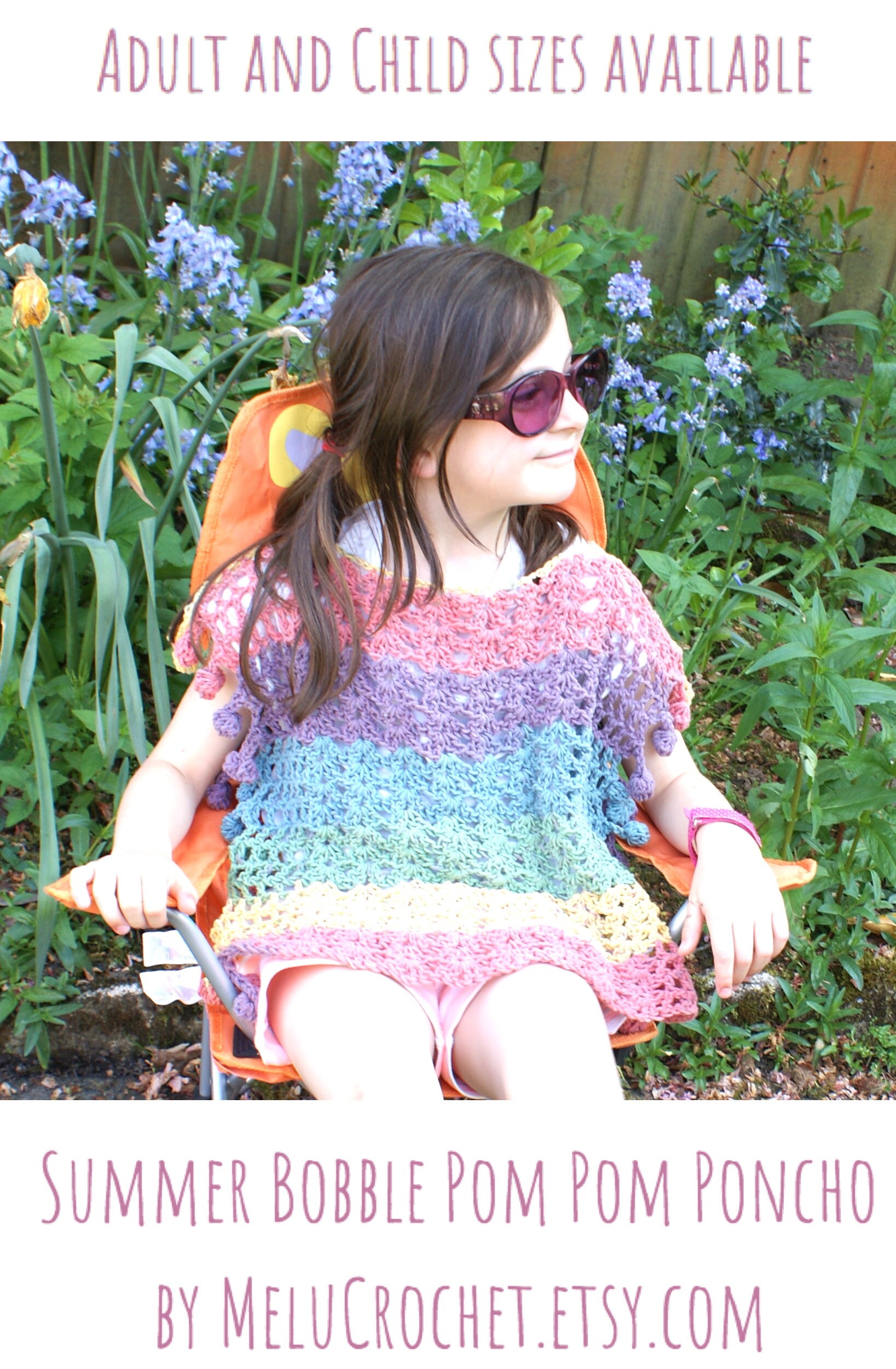 Child Size Summer Bobble Pom Pom Poncho - Melu Crochet US Kids/girls ...