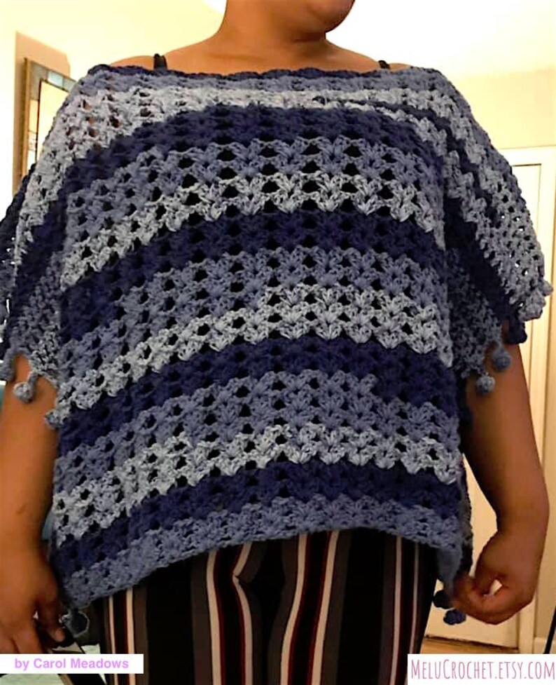 Adult Size XXLARGE Melu Crochet Summer Bobble Pom Pom Poncho Pattern including chart Ladies/womens/woman/adult/women easy to read UK & US image 5