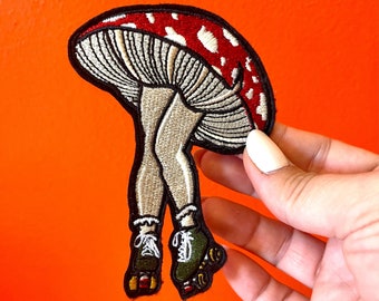 Iron on patch - Mushroom Skater - 4”x3”