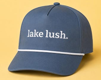 Lake Lush Vintage-inspired Rope Hat, Dusty Blue Embroidered Lake Hat, Funny Boat Day Cap, Lake Day Hat for Women, Summer Boating Gift