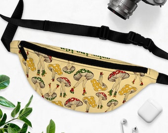Mushroom Roller Skaters Cottage Core Fanny Pack / Sling Bag - Festival Rave Bag