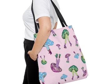 Pastel Roller Skating Mushroom Large Tote Bag