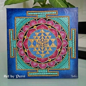 Sri yantra dot painting lotus secredspace secred geometry yantra homesecore canvas painting handmadegift canvas yogigift meditation symbolic