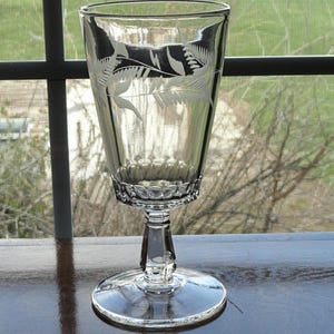 Antique 1883 Victorian Riverside Glass Works No. 3 Crystal EAPG Glass Goblet With Etched Ferns