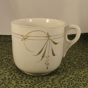 Antique Ironstone Large Breakfast Cup or Shaving Mug With Gold Ribbon Design