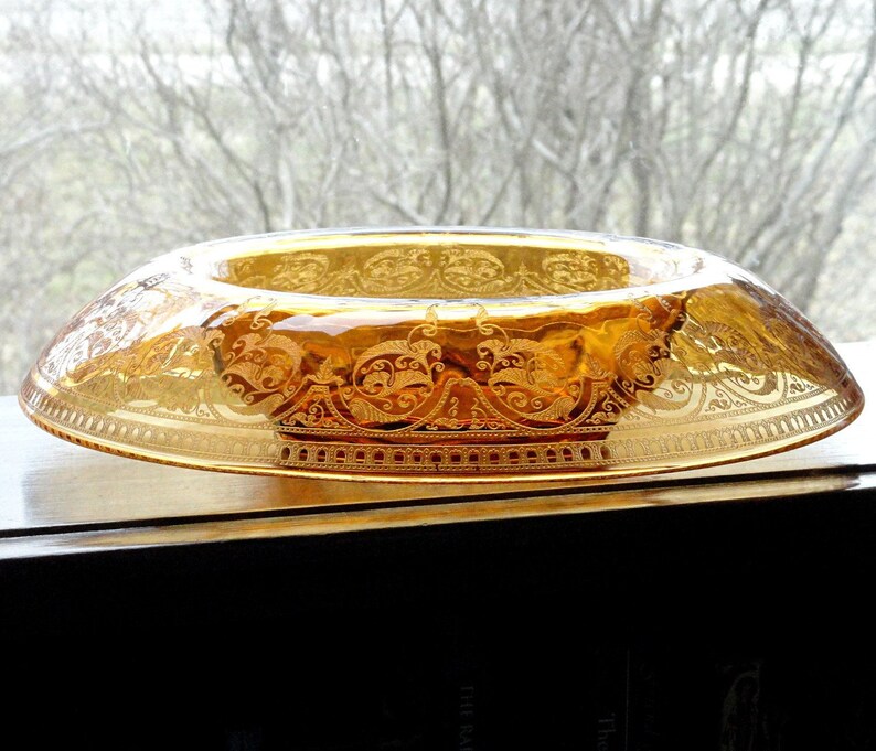 ART DECO Glass CONSOLE SET Enamel Flowers Bowl /& Candlesticks Vintage 1920-30/'s