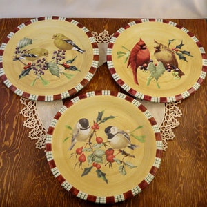 CHOICE Lenox Winter Greetings Everyday Bird Salad Plates Cardinal Chickadee Goldfinch by Catherine McClung