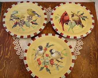 CHOICE Lenox Winter Greetings Everyday Bird Salad Plates Cardinal Chickadee Goldfinch by Catherine McClung