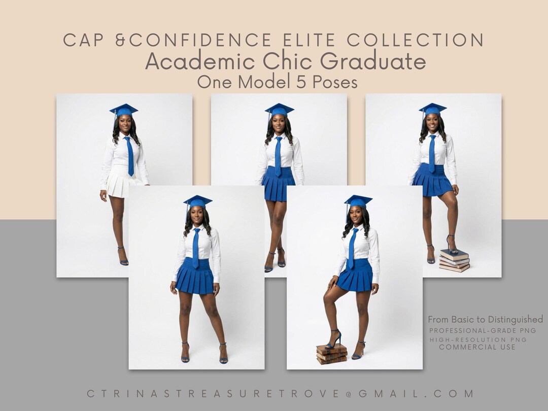 Graduation Model Approach African American Graduation Model PNG Set | Academic Chic Senior Poses ...