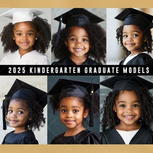 Kindergarten Graduation AI Stock Photos | African American Kids Graduation PNG | Digital Download | Cute Grad Cap & Gown Clipart