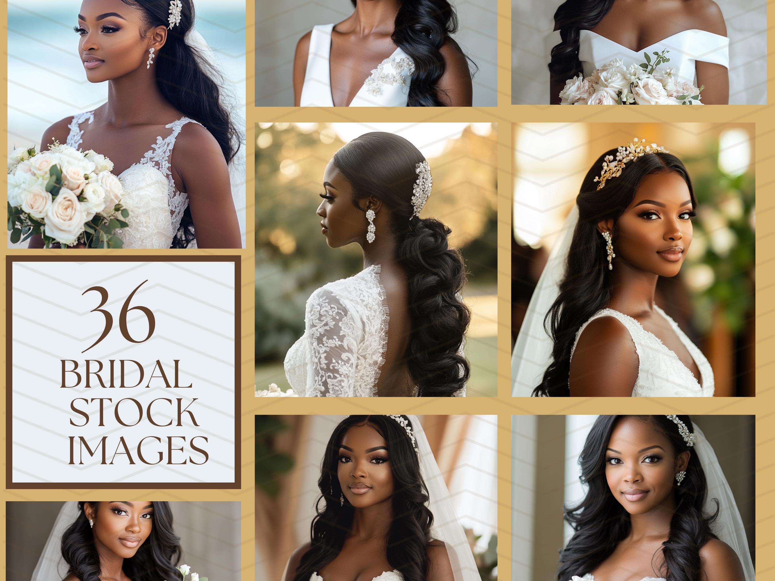 Elegant AI African American Bride Stock Images | Black Wedding Stock Photos | Bridal Bouquets, Cakes, Grooms, Receptions & Beach Weddings