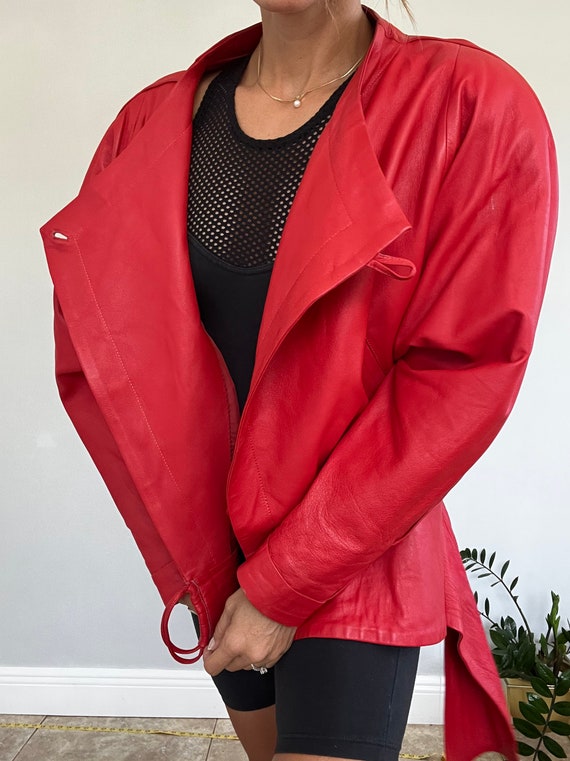 Vintage 1980 Real leather Cherry Red Batwing jacke