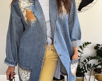 Vintage 1980 The Frontier Collection embellished denim blazer jean jacket lace and gold stars
