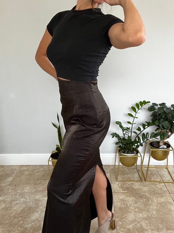 Vintage 90s Cignal long black skirt with slits in… - image 1