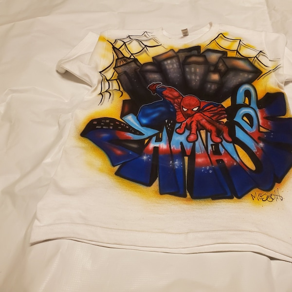 Airbrushed Spider man with name custom character t shirt