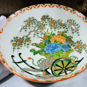 19th Century Asian Porcelain Bowl: Hand-Painted Floral Antique Collectible, Vintage Home Decor