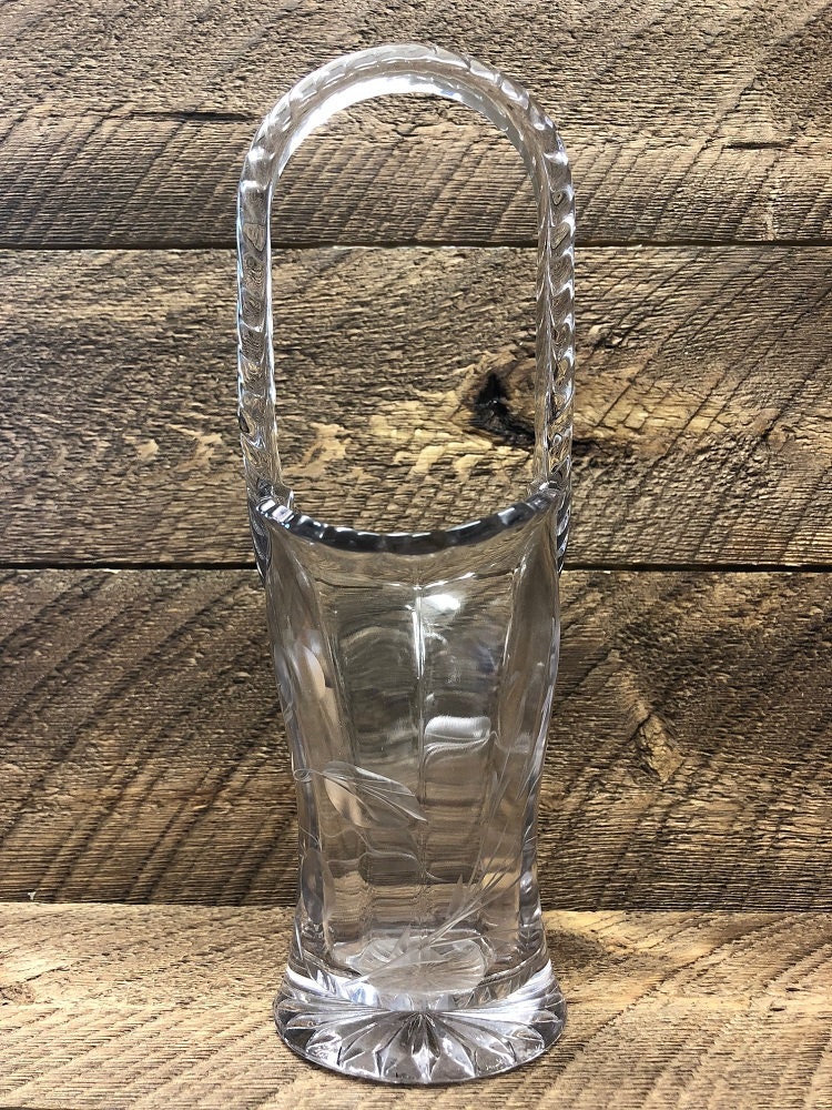 Vintage Decorative Floral Etched Crystal Basket Vase Etsy 日本