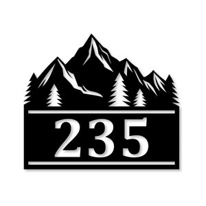Letrero de número de casa de metal / Letrero de dirección de acero / Letrero de dirección moderno / Letrero de dirección de decoración artística / Bosque de montaña / Números de dirección / Placa de dirección