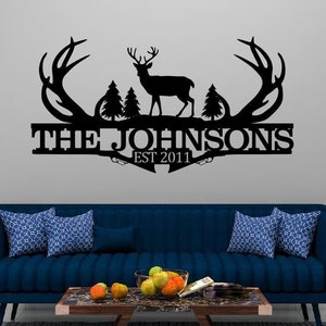 Personalized Family Name Hunting Metal Sign | Housewarming Gift | Nature Metal Monogram Name Sign | Hunting Address Metal Sign / Hunting